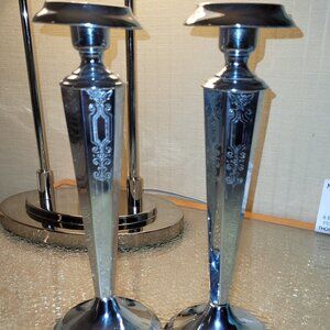 Vintage Pair of Cromwell Chromium Art Deco Candlesticks